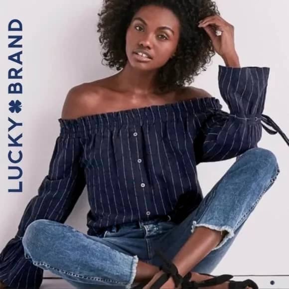 Lucky Brand Off Shoulder Linen Cotton Top NEW - Picture 1 of 14
